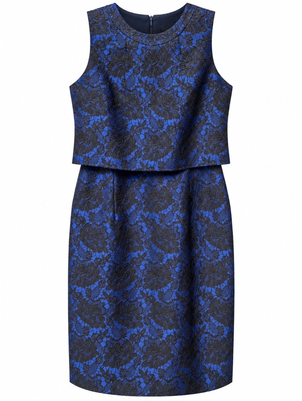 Felicity & Coco Navy Black Floral Brocade Dress Sz L Sleeveless Exposed Zip